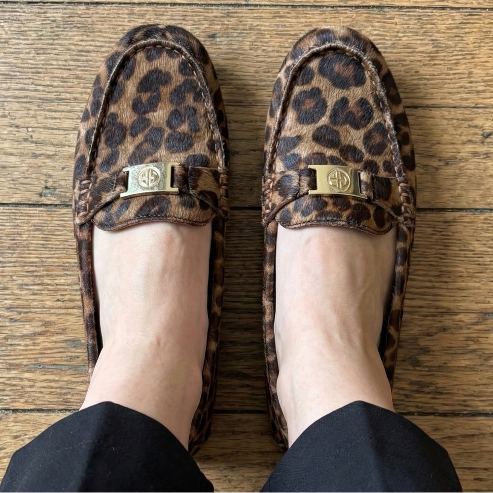 Giani Bernini Leopard Calf Hair Loafers Driving Moccasins Gold Hardware 6M GUC